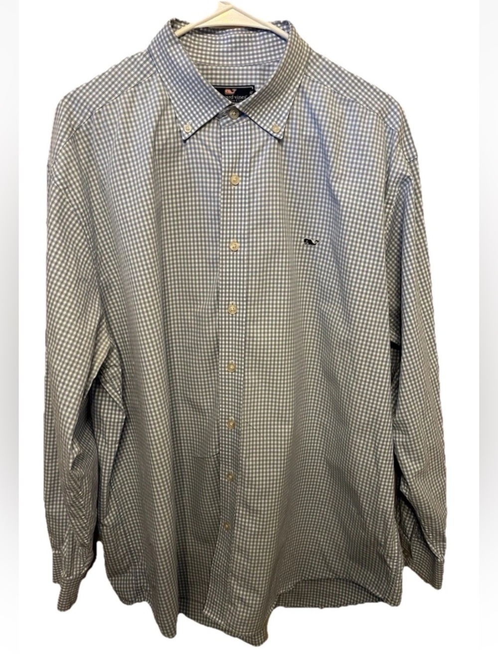 Vineyard Vines Men’s Classic Fit Whale Button Down Blue White Plaid Size XXL EUC